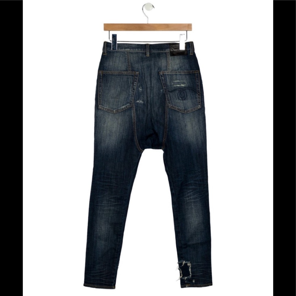 R13 Drop Crotch Dark Wash Ripped Jeans - Tapered Ankle - EUC - Size 24